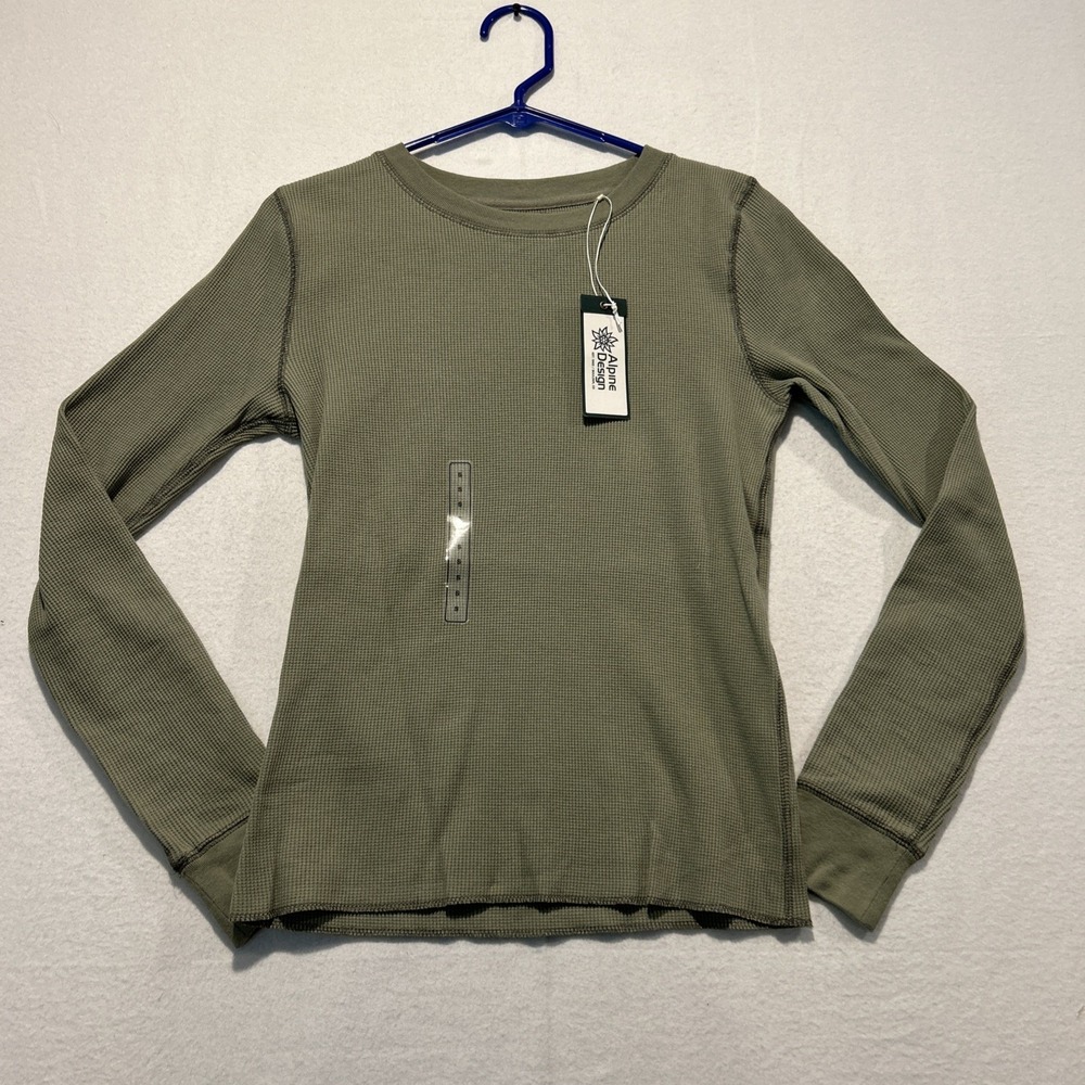Alpine Design Womens Peak Long Sleeve Waffle Shirt Olive Green ADW24203 Small